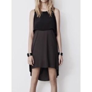 AllSaints Silk Viscose Black & Gray High Low Hem Dress US 0‎ EU 32
